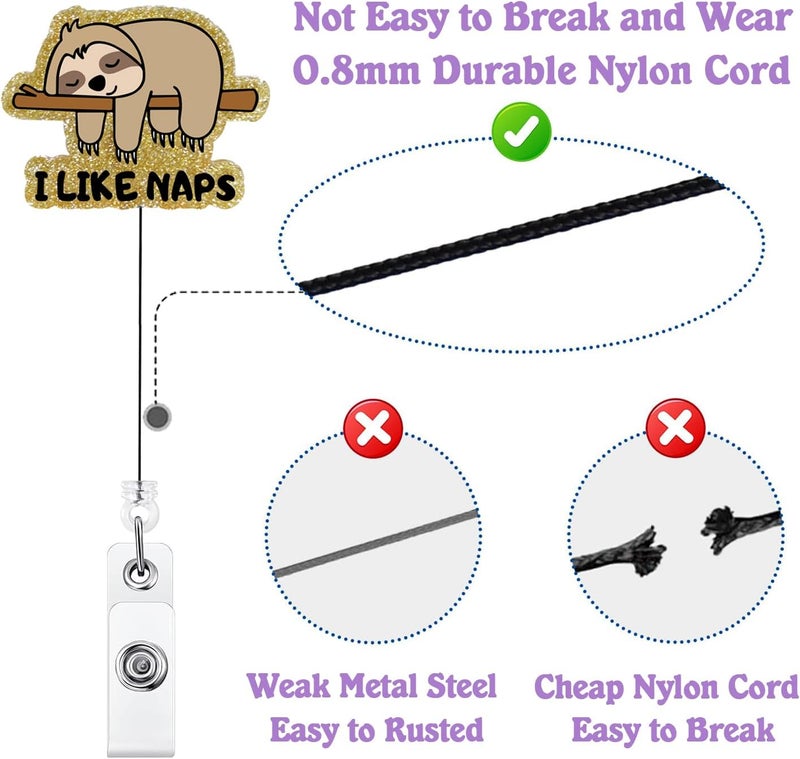 Bydevia Cute Sloth Badge Reel Retractable for Nurse Nursing Student RN CNA LPN Medical Worker & Teacher, I Like Naps Sloth Badge Clip, Funny Pediatric Badge Holder with Alligator Clip & 24” Durable Nylon Cord - Image 4